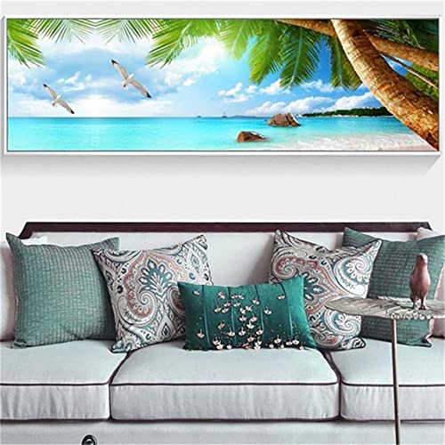 Jqynn Diamant Painting Bilder, Meer Himmel Landschaft Palme Diamond Painting Kinder, DIY 5d Diamant Malerei Voll Zubehör, Malen Nach Zahlen Erwachsene Stickerei Set, Home Dekoration Gemälde 40x120cm von Jqynn