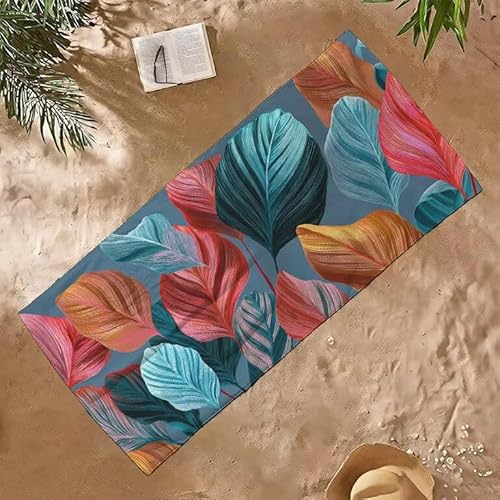 Strandtuch Groß Sandfrei Mikrofaser Strandtuch 100x200 Leicht Schnell Trocknendes Saugfahiges Schwimmhandtücher, Männer Frauen Vielseitiges Badetuch, Perfekt für Urlaub & Sport (Farbe Blatt) E-166 von Jqynn