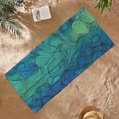 Strandtuch Groß Sandfrei Mikrofaser Strandtuch 100x200 Leicht Schnell Trocknendes Saugfahiges Schwimmhandtücher, Männer Frauen Vielseitiges Badetuch, Perfekt für Urlaub & Sport (Grün Abstrakt) E-385 von Jqynn