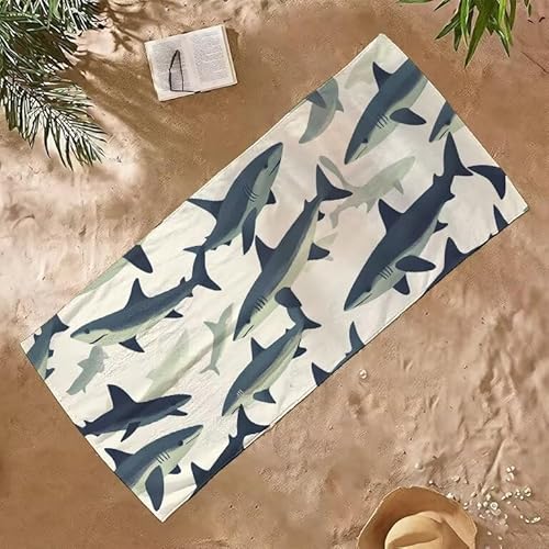 Strandtuch Groß Sandfrei Mikrofaser Strandtuch 120x180 Leicht Schnell Trocknendes Saugfahiges Schwimmhandtücher, Männer Frauen Kinder Vielseitiges Badetuch, Perfekt für Urlaub & Sport (Blau Hai) E-362 von Jqynn