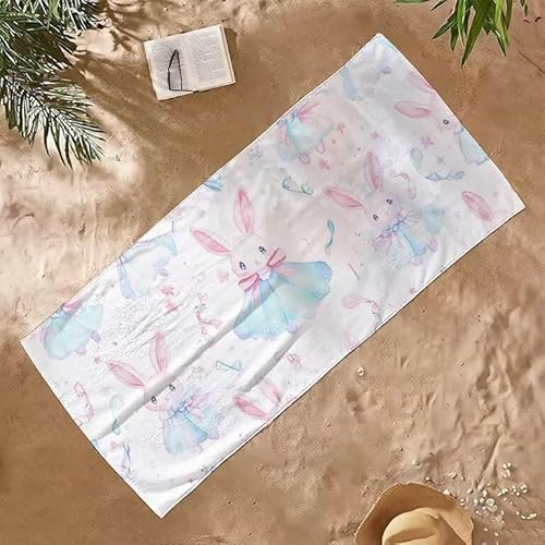 Strandtuch Groß Sandfrei Mikrofaser Strandtuch 120x180 Leicht Schnell Trocknendes Saugfahiges Schwimmhandtücher, Männer Frauen Vielseitiges Badetuch, Perfekt für Urlaub & Sport (Weiß Kaninchen) E-226 von Jqynn