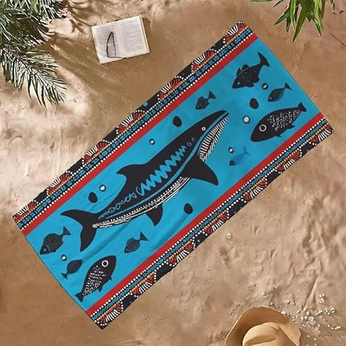 Strandtuch Groß Sandfrei Mikrofaser Strandtuch 220x100 Leicht Schnell Trocknendes Saugfahiges Schwimmhandtücher, Männer Frauen Vielseitiges Badetuch, Perfekt für Urlaub & Sport (Blau Tier) E-383 von Jqynn