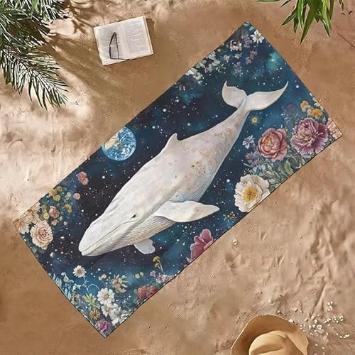 Strandtuch Groß Sandfrei Mikrofaser Strandtuch 60x120 Leicht Schnell Trocknendes Saugfahiges Schwimmhandtücher, Männer Frauen Vielseitiges Badetuch, Perfekt für Urlaub & Sport (Wal Blumen) E-172 von Jqynn