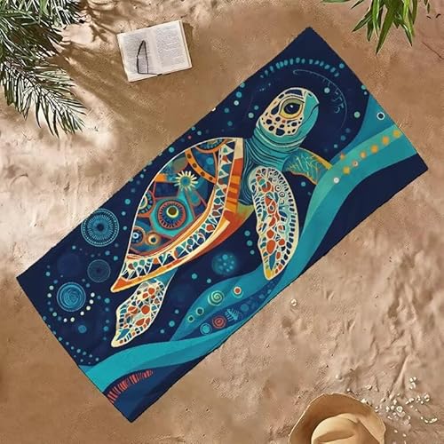 Strandtuch Groß Sandfrei Mikrofaser Strandtuch 70x140 Leicht Schnell Trocknendes Saugfahiges Schwimmhandtücher, Männer Frauen Vielseitiges Badetuch, für Urlaub & Sport (Blau Meeresschildkröten) E-377 von Jqynn