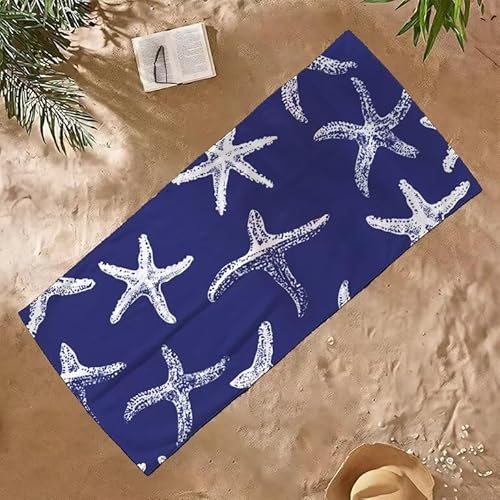 Strandtuch Groß Sandfrei Mikrofaser Strandtuch 75x150 Leicht Schnell Trocknendes Saugfahiges Schwimmhandtücher, Männer Frauen Vielseitiges Badetuch, für Urlaub & Sport (Marineblau Seestern) E-191 von Jqynn