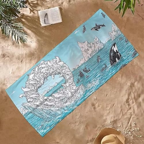 Strandtuch Groß Sandfrei Mikrofaser Strandtuch 80x160 Leicht Schnell Trocknendes Saugfahiges Schwimmhandtücher, Männer Frauen Kinder Vielseitiges Badetuch, Perfekt für Urlaub & Sport (Blau Tier) E-213 von Jqynn