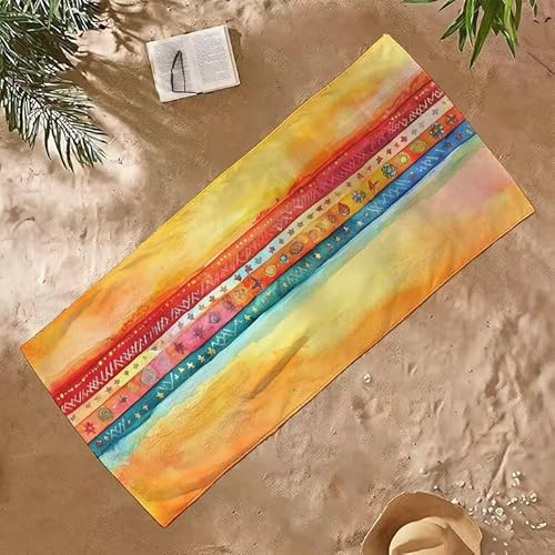 Strandtuch Groß Sandfrei Mikrofaser Strandtuch 90x200 Leicht Schnell Trocknendes Saugfahiges Schwimmhandtücher, Männer Frauen Vielseitiges Badetuch, Perfekt für Urlaub & Sport (Gelb Linie) E-393 von Jqynn