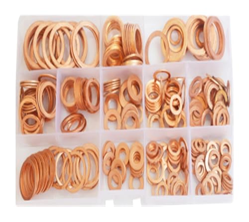JrEam Solide Reine Kupferscheiben M5 M6 M8 M10 M12 M14 M16 M20 Motorrad-Flachdichtungssatz(M5-M14 (100Pcs)) von JrEam