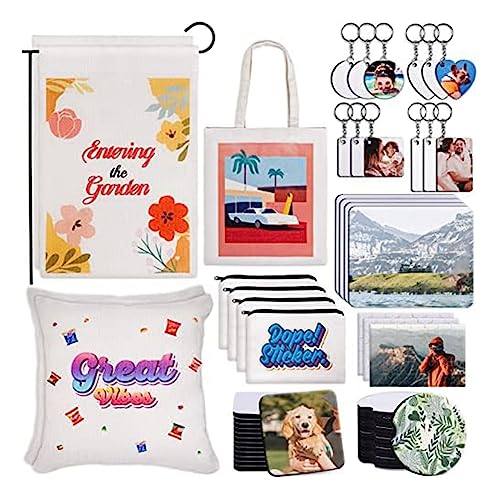Jrifedptry 76-Teiliges Sublimationsrohling-Produkt-Sublimationspaket mit Metallkette, für Individuelle Designarbeiten, Geschenke von Jrifedptry