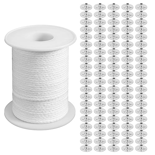 Jrifedptry Kerzen-DIY-Werkzeug-Set, 1 Rolle 200Ft/61M Baumwoll-Kerzendochtkern mit 100-Teiligem Kerzendochthalter für das Kerzenherstellungs-Kit Jrifedptry Kerzen-DIY-Werkzeug-Set, 1 Rolle 200Ft/61M Baumwoll-Kerzendochtkern mit 100-Teiligem Kerzendochthalter für das Kerzenherstellungs-Kit von Jrifedptry