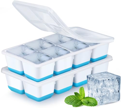 Große Eiswürfelform aus Silikon, JRISBO 2er-Pack Eiswürfelbehälter mit Deckel Sicher BPA-frei und LFGB-zertifiziert, Stapelbare Eiswürfel Form Eiswürfelformen Groß Ice Cube Tray von Jrisbo
