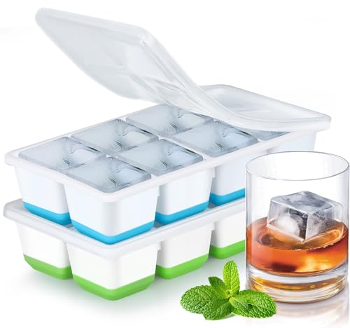 Große Eiswürfelform aus Silikon, JRISBO 2er-Pack Eiswürfelbehälter mit Deckel Sicher BPA-frei und LFGB-zertifiziert, Stapelbare Eiswürfel Form Eiswürfelformen Groß Ice Cube Tray von Jrisbo