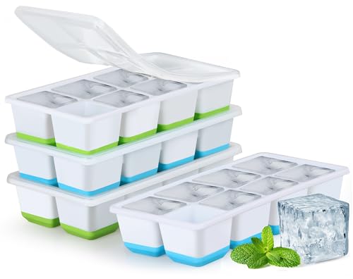 Große Eiswürfelform aus Silikon, JRISBO 2er-Pack Eiswürfelbehälter mit Deckel Sicher BPA-frei und LFGB-zertifiziert, Stapelbare Eiswürfelformen Groß Eiswürfel Form Ice Cube Tray von Jrisbo