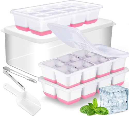 Grosse Eiswürfelform mit Deckel und Behälter, JRISBO 3 Stück Silikon Eiswürfelformen Groß Sichere & BPA Frei, 4,5 cm Große Eiswürfelbehälter Bausatz XXL Eckig Eiswürfelschalen von Jrisbo