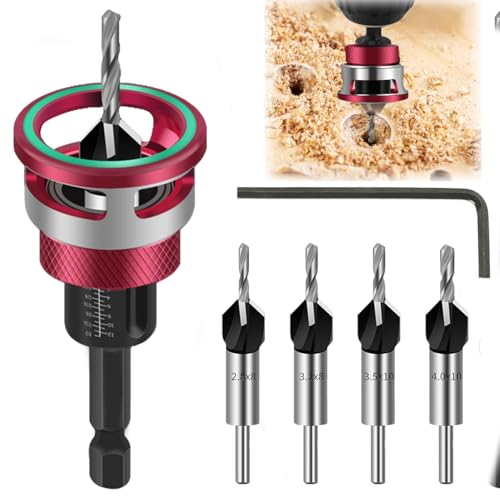 Optimiertes Senker Bohrer Set für Holz (HSS M2) mit Aluminium Tiefenanschlag, Touch-Stop Funktion, Senkbohrer mit 1/4" Sechskantschaft, Inbusschlüssel für Holzbearbeitung von Jrisbo