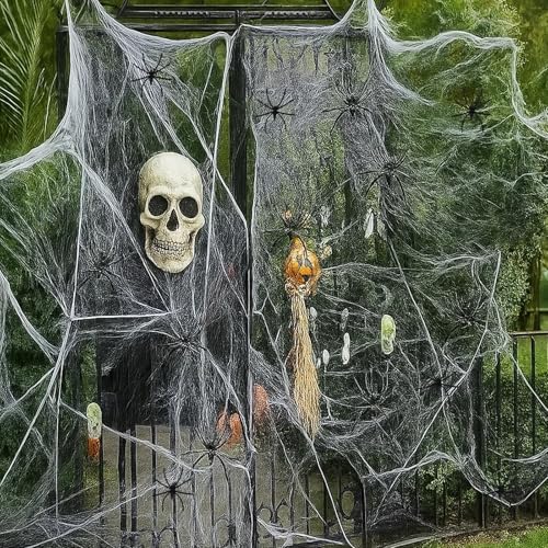 Halloween Spinnennetz, Halloween Deko, 200g Dehnbarem Spinnennetz und 60 Kunstspinnen für Indoor und Outdoor, Spinnennetz Deko, Perfekte Halloween Party Deko für Gruselige Atmosphäre Halloween Spinnennetz, Halloween Deko, 200g Dehnbarem Spinnennetz und 60 Kunstspinnen für Indoor und Outdoor, Spinnennetz Deko, Perfekte Halloween Party Deko für Gruselige Atmosphäre von JrnSvp
