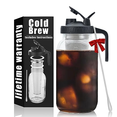 Jrssae Cold Brew Kaffeemaschine – 1.8 l kaltgebrühter Krug mit Edelstahl, superdichter Filter, 3 Schritte, kaltgebrühter Kaffee, stabiler Einmachglaskrug mit schwarzem Deckel, leicht zu reinigen Jrssae Cold Brew Kaffeemaschine – 1.8 l kaltgebrühter Krug mit Edelstahl, superdichter Filter, 3 Schritte, kaltgebrühter Kaffee, stabiler Einmachglaskrug mit schwarzem Deckel, leicht zu reinigen von Jrssae