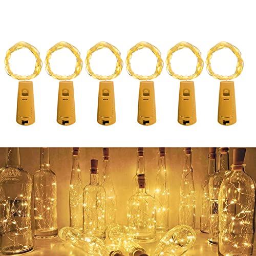 Jsdoin (6 Stück) Flaschenlicht Batterie,Flaschenlichterkette Korken, 2M 20LED Glas Korken Licht Lichterkette mit Batterie für Weihnachten, DIY-Tischdekoration, Innen- und Außendekoration (warmweiß) von Jsdoin