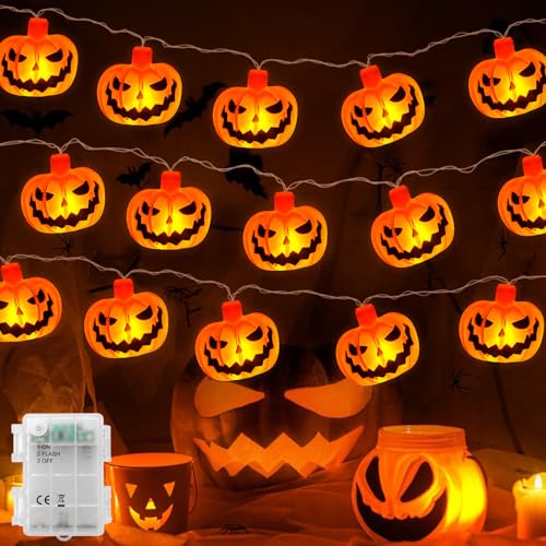 Jsdoin Halloween-Licht-String, 6M 40LED Kürbis-Licht-String-Batterie im Freien hell und blinkend, IP65 wasserdichte Batterie Box Halloween-Feier, Zombie-Themenparty von Jsdoin