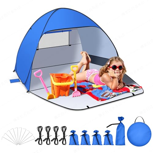 Jsdoin Strandmuschel Pop Up mit UV SchutzPop UpZelt Strandzelt,Koffertauglich Zelt für L (2-3) Personen/XL (3-4) Personen inkd. Wurfzelt Beach Tent für Camping Garten Familien mit Tragetasche von Jsdoin