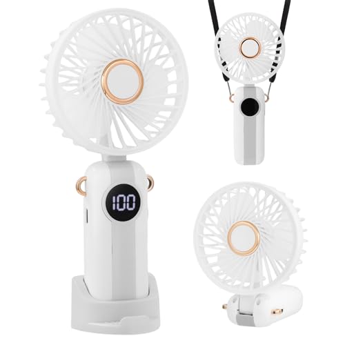 Jsdoin Tragbarer Mini-Ventilator, tragbarer Mini-Ventilator mit LED-Display, 5 Geschwindigkeitseinstellungen und wiederaufladbaren Halsventilatoren für Zuhause, Büro (Weiß) von Jsdoin