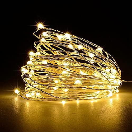 Jsdoin Lichterkette Draht,5m 50LEDs Lichterketten Batteriebetrieben, Klein Innen Lichterkette für Weihnachten, Schlafzimmer, Party, Hochzeit, Baumdekoration (Warmweiß, 1 Stück 5m50Led) von Jsdoin