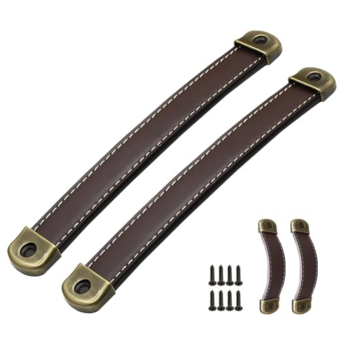 Jsleid 4 Stück Ledergriffe für Möbel, Leder Schrankgriffe, Vintage Möbelgriffe Ledergriff Schrankgriffe, für Küchenschränke, Kleiderschrank, Koffer (Bohrlochabstand: 160 mm (Braun) von Jsleid