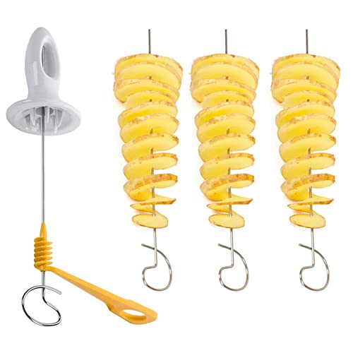 Spiral Chips Kartoffelschneider, 4 Stück Kartoffel Twister Tornado, Kartoffel Spiral Chips Cutter, Tornado Chips Cutter, Rostfreier Stahl, Manuell, für Obst, Gemüse, Grillfleisch, Zwiebeln, Gebraten von Jsleid