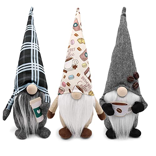 2 Stück Kaffeezwerge Plüsch-Bar-Dekoration, handgefertigt, schwedische Tomte-Zwerge, Geschenke, Bauernhaus, skandinavische Figur, Gnome für Zuhause, Küche, Kaffeestation, Tisch Dekoration (Kaffee) von JstDoit