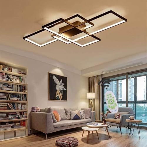 Jsz Deckenleuchte Wohnzimmer 105CM, Moderne Deckenlampe LED, 2700K-6500K Dimmbar lampe wohnzimmer, Black Wohnzimmerlampe Mit Fernbedienung von Jsz