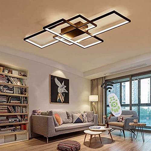 Jsz LED Dimmbare Deckenleuchte Wohnzimmerlampe Mit Fernbedienung Moderne Minimalistische Deckenleuchte Kreative Metall Acryl Design Deckenleuchte Beleuchtung Schlafzimmer Dekor Lampe,Schwarz,90cm von Jsz