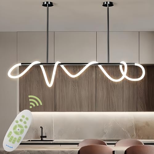 Jsz Pendelleuchte Esstisch, LED Dimmbar Hängelampe Esszimmer 3000K-6500K, Linear DIY Hängeleuchte mit Fernbedienung, 41W Esszimmerlampe Hängend Höhenverstellbar Esstischlampe (Schwarz, 200CM) von Jsz