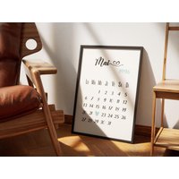 Anpassbares Kalenderposter - Monat Und Datum Ihrer Wahl Mit Herz, Um Einen Besonderen Tag Zu Markieren, Einzigartige Geschenkidee von Jtaffiche
