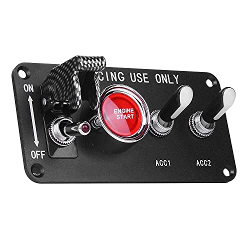 Jtron Auto-Schalttafel 12v 20A 4-in-1-Kippschalterfeld Ein-Aus-Ein 3-Positionen-Starttaste für Automotor Zündschalter ROT/blaue LED von Jtron