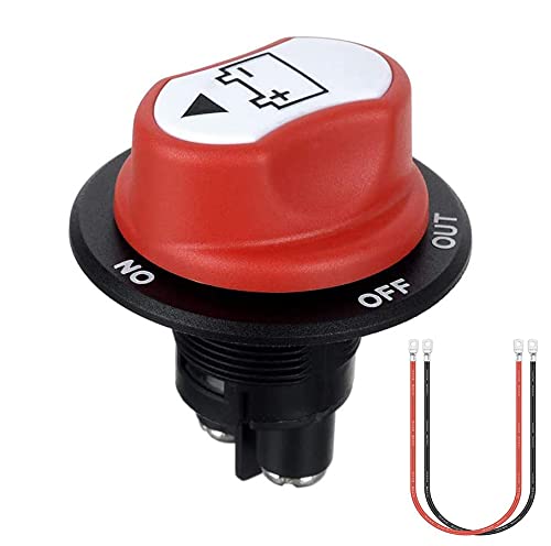 Jtron Batterie Trennschalter 12v 50a Abdeckung abnehmbar batterieschalter 12v 10awg Kabel 50cm für Marine Boat Caravan Car Vehicles (50A) von Jtron
