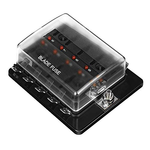 Jtron sicherungskasten 12v 32V 10 fach Klinge Sicherungskasten Halter Mit LED Warnleuchte Kit Für Auto Auto Boot Marine Trike (10 way) von Jtron