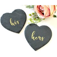 His & Hers Gold Schiefer Untersetzer Set Paar Geschenke Personalisierte Zuhause Hochzeitsgeschenk Valentinstag Geschenk Andenken Getränke von JtruDesigns