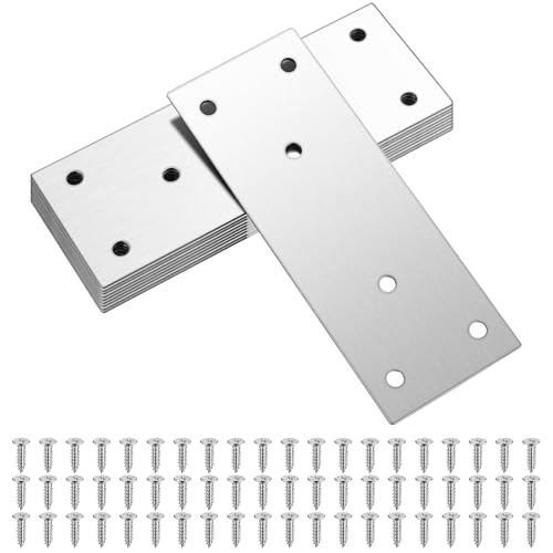 10 Stück Edelstahl Flachverbinder, Lochplatte Holzverbinder Verbindungsplatte Verbinder, Flache Eckwinkel Verbindungsplatten für Reparatur Befestigung Holz, Möbel (Silber 128x48mm) von Jttxiu