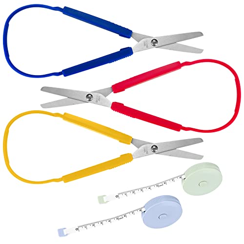 3 Stück Schlaufenschere, Kinderschere, Bastelschere, Easi-Grip Schere mit Federschlaufe für Kinder Erwachsene, linkshänder Rechtshänder, Therapieschere, mit 2 Maßband von Jttxiu