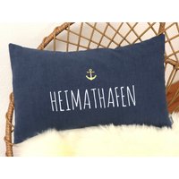 Maritimes Kissen Leinen Heimathafen von JuArt2Werkstatt