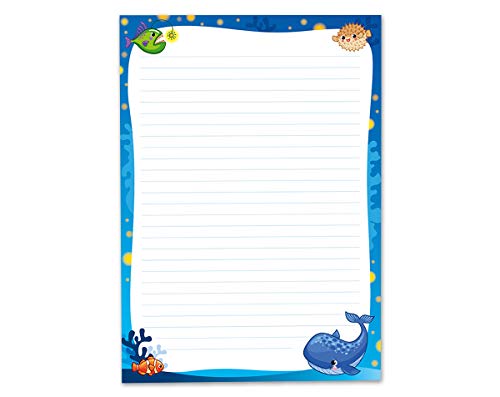 JuNa-Experten 2 x Blöcke Schreibblock mit Kindermotiv Wal (2 Blöcke mit je 25 Blätter in A4-Format) von JuNa-Experten