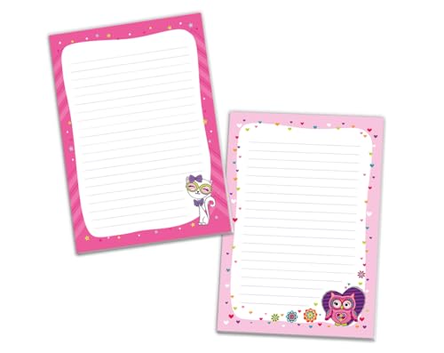 Schreibblock Blöcke Kindermotiv Tiere Notizblöcke mit Linien für Mädchen Briefblock Notizblock liniert 2er Set (2 Blöcke: Katze, Eule mit je 25 Blätter in A5-Format) von JuNa-Experten