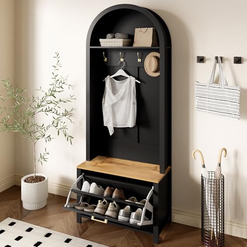 Juabett Garderobe Set mit Schuhschrank, Flur Garderoben, Stylishe Kompaktgarderobe mit Schuhregal, Ablage & Haken, Flurmöbel Garderoben-Set Flurschrank Dielengarderobe für Eingangsbereich 75x35x195cm von Juabett