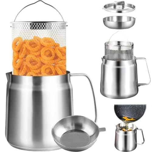 Edelstahlölfiltertopf, 1, 5 l Fritteuchsen Topf mit Sieb und Frittyerkorb für Küche, Multifunktionsbraten, Tankfettbehälter Edelstahlölfiltertopf, 1, 5 l Fritteuchsen Topf mit Sieb und Frittyerkorb für Küche, Multifunktionsbraten, Tankfettbehälter von Jualyue