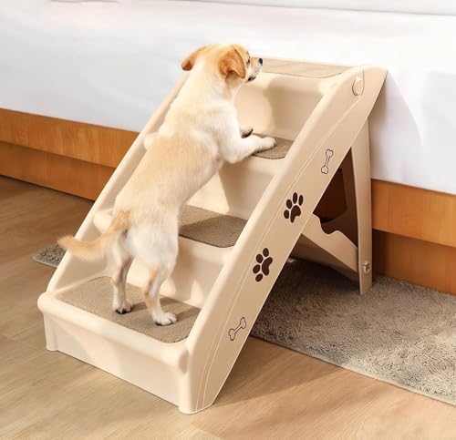 Haustiertreppe Mit 4 Stufen, Klappbare Hundetreppe Aus Kunststoff Mit Rutschfesten Fußpolstern, 4 Teppichen & Dreieckiger Struktur, Kletterhilfe Für Katzen & Hunde Für Sofa, Bett A Haustiertreppe Mit 4 Stufen, Klappbare Hundetreppe Aus Kunststoff Mit Rutschfesten Fußpolstern, 4 Teppichen & Dreieckiger Struktur, Kletterhilfe Für Katzen & Hunde Für Sofa, Bett A von JuanNest