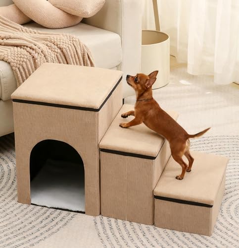 Hundetreppe Faltbare Für Couch Und Bett, 75L*33B*43H cm, Haustiertreppe Für Klein/Ältere/Große Hunde Katzen,3 Stufen Treppe Für Hunde Mit Große Wohnung, Stauraum,Treppe Hund,Zwinger Treppen A Hundetreppe Faltbare Für Couch Und Bett, 75L*33B*43H cm, Haustiertreppe Für Klein/Ältere/Große Hunde Katzen,3 Stufen Treppe Für Hunde Mit Große Wohnung, Stauraum,Treppe Hund,Zwinger Treppen A von JuanNest