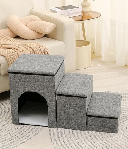 Hundetreppe Faltbare Für Couch Und Bett, 75L*33B*43H cm, Haustiertreppe Für Klein/Ältere/Große Hunde Katzen,3 Stufen Treppe Für Hunde Mit Große Wohnung, Stauraum,Treppe Hund,Zwinger Treppen C von JuanNest