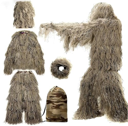JuanNest 5-In-1 Ghillie Anzug Outdoor Camo Spiel Anzug Camouflage Jagd Uniform Armee Kampf Kleidung 3D Atmungsaktiver Dschungel Anzug Für Jagd Schießen Wildlife Fotografie Halloween B,H 170-180CM von JuanNest
