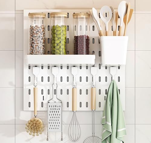 JuanNest Werkzeugwand Stecktafel-Kombinationsset Stecktafel-Wand-Organizer Mit Regal, Behälter Und Haken,Pegboard Für Kinderzimmer Küche Wohnzimmer Badezimmer Büro Eingangstür 1 Piece (30 * 30cm),A von JuanNest