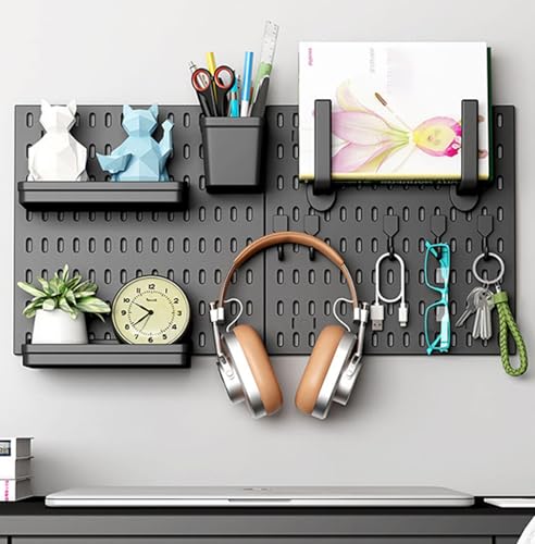 JuanNest Werkzeugwand Stecktafel-Kombinationsset Stecktafel-Wand-Organizer Mit Regal, Behälter Und Haken,Pegboard Für Kinderzimmer Küche Wohnzimmer Badezimmer Büro Eingangstür 2 Piece (30 * 30cm),B von JuanNest